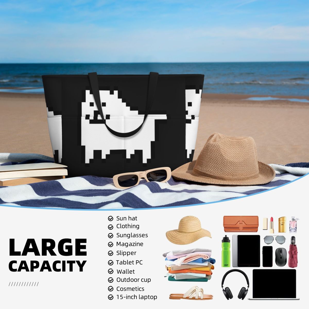 Borsa tote grande da spiaggia, - Yoga Fitness Videos Free recensione e prezzo